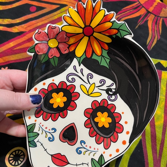 Cracker Barrel Day of the Dead Sugar Skull Halloween Stoneware Tidbit Plate - Picture 4 of 6